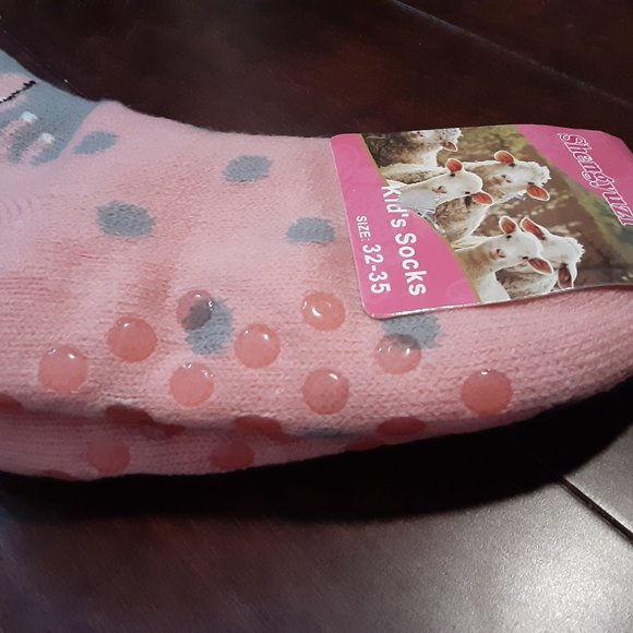 Dinosaur Child's Pink/Gray Fluffy Slipper Socks - Picture 10 of 11